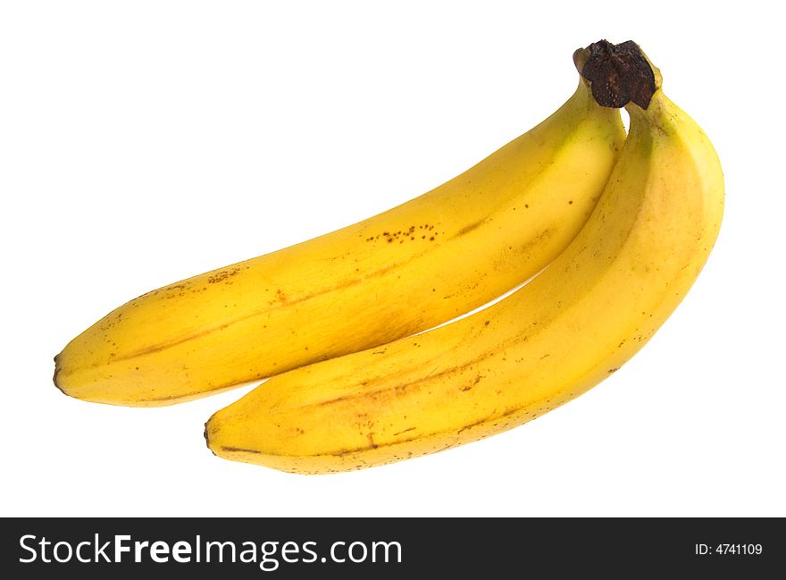 Ripe bananas on the white. Image contains a path for a background cutting.