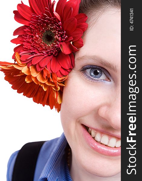 Decoration head of young smiling woman. Decoration head of young smiling woman