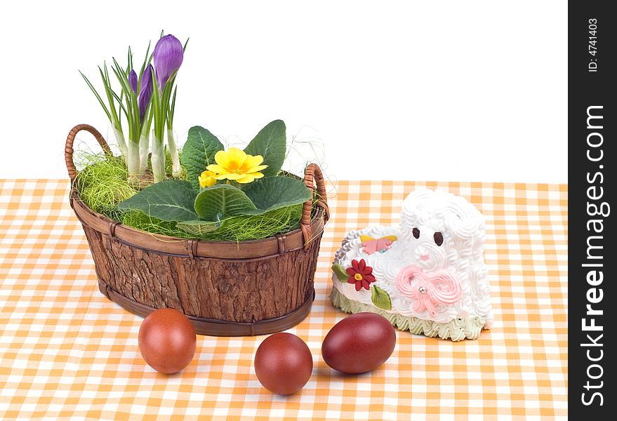 Easter still-life with eggs and flowers