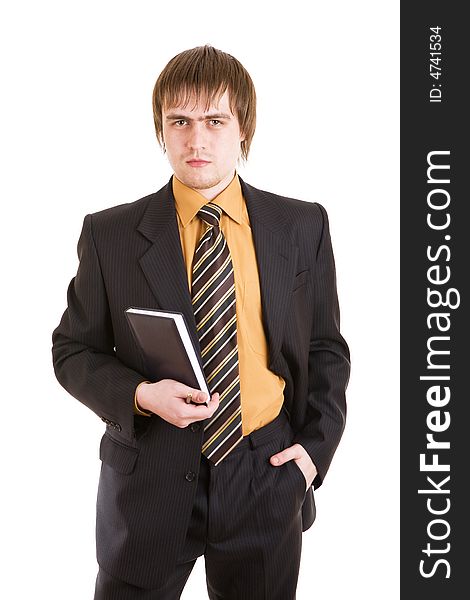 Businessman with a document case look forward