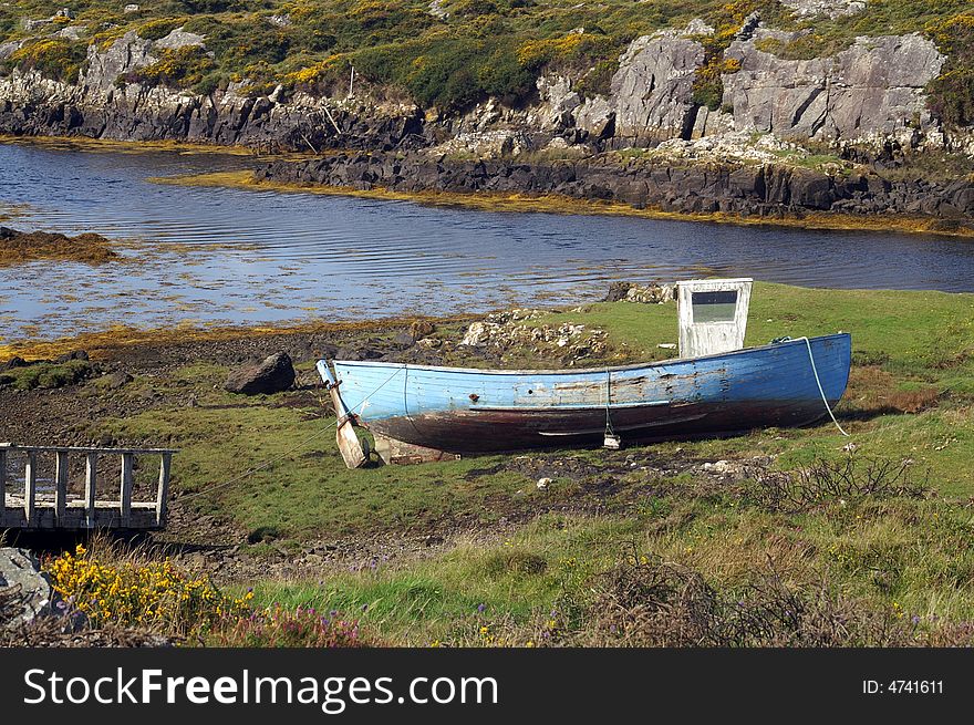 Boat stranded in Irish landscape. Boat stranded in Irish landscape