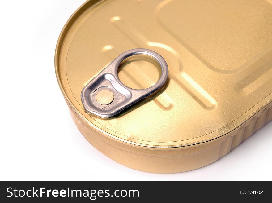 Close-up of closed can isolated on white background