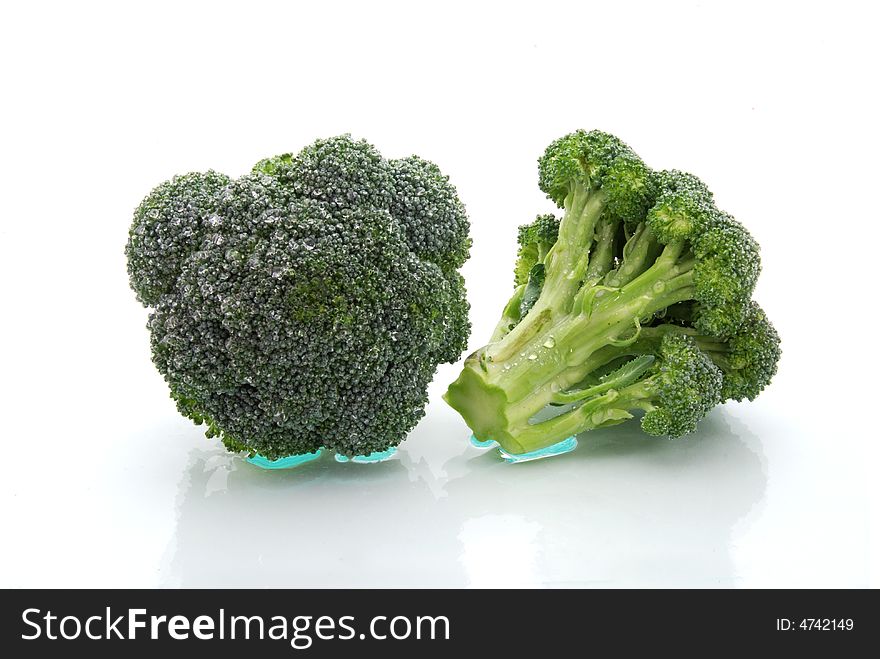 Two heads of fresh broccoli