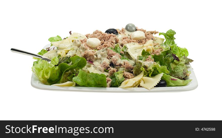 Fresh tunafish salad isolated on a white background