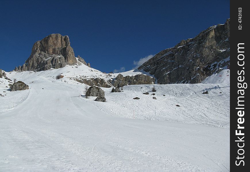 A perfectly kept ski slope at Passo Giau, Italy. A perfectly kept ski slope at Passo Giau, Italy