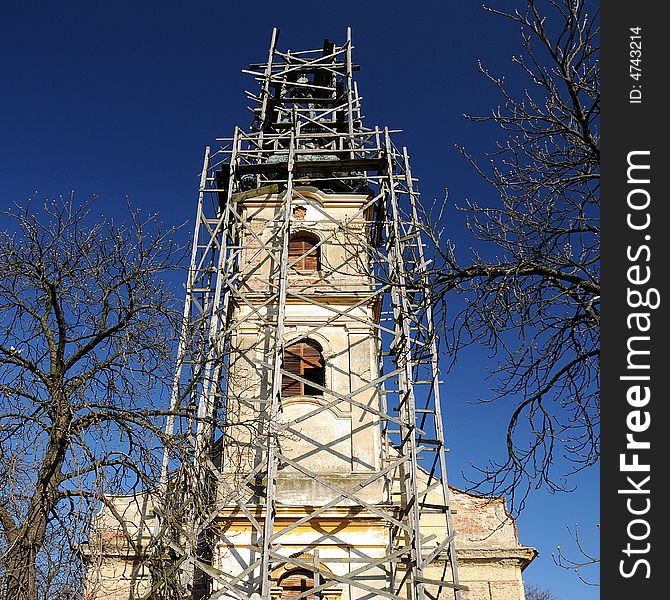 A view with a church repairing