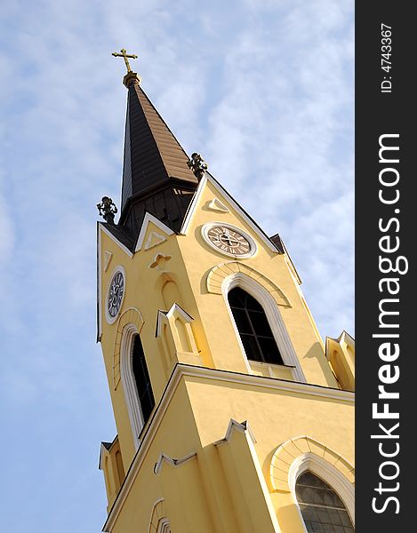 A view with an old catholic church in Romania