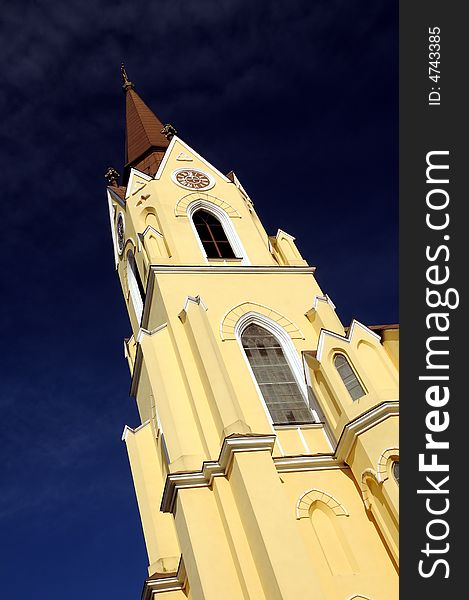 A view with an old catholic church in Romania