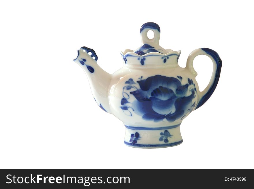 Teapot with blue ornaments isolated on white. Teapot with blue ornaments isolated on white.