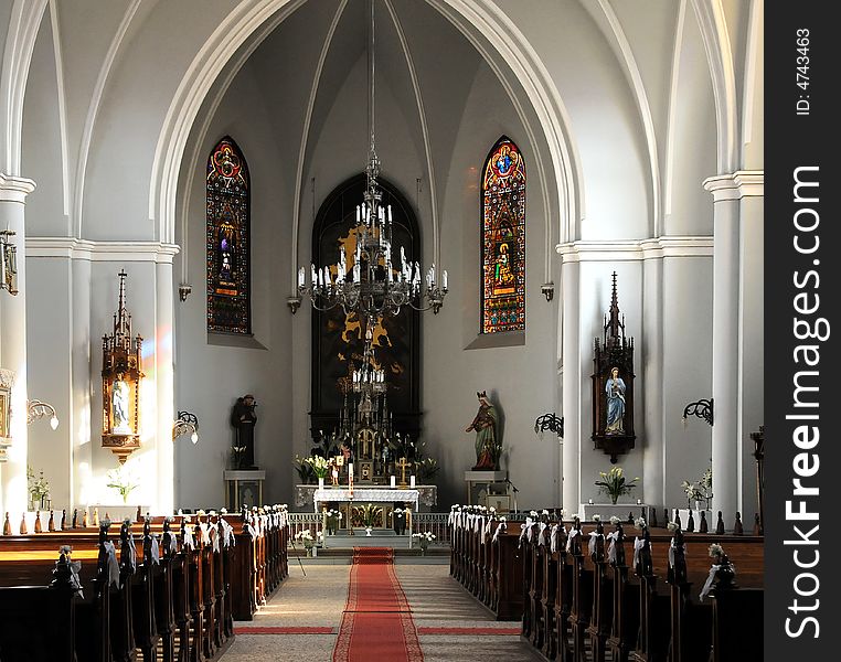 A view inside a beautiful catholic church. A view inside a beautiful catholic church