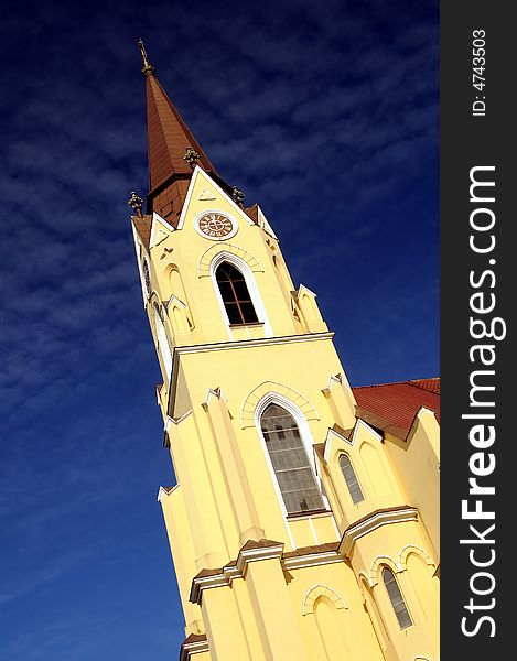 A view with an old catholic church in Romania