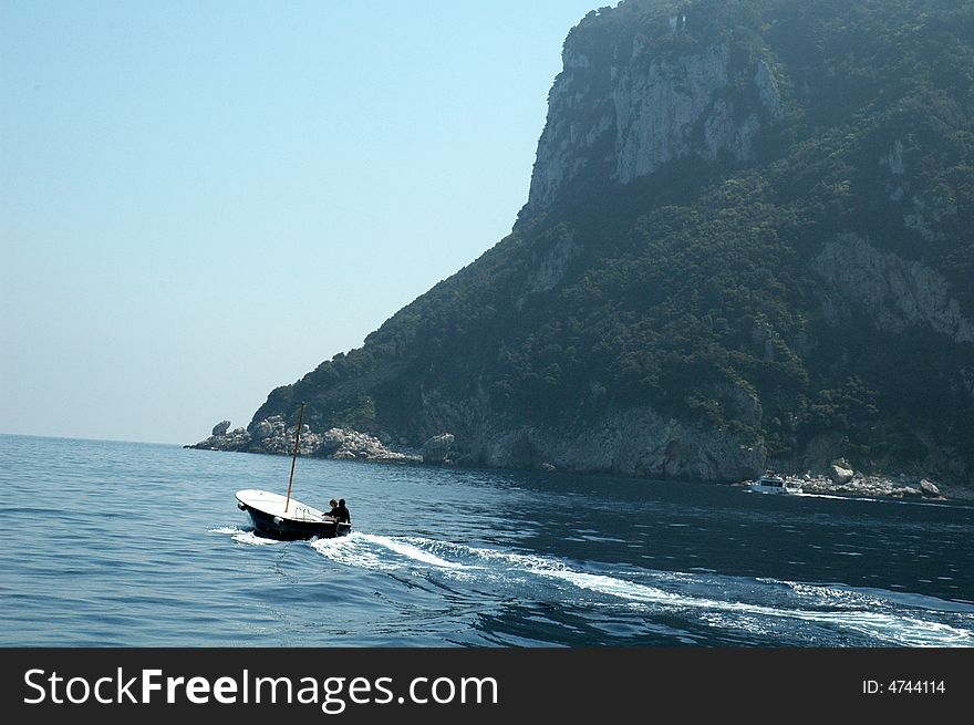 View of Italian Estates and Yachts on Coast of Capri