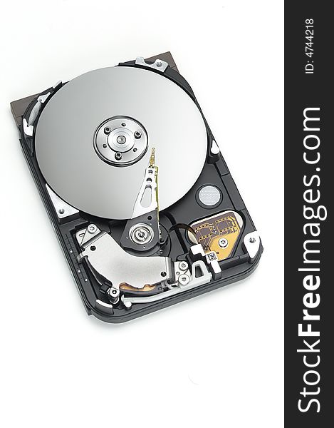 Inside of hard drive on white background. Inside of hard drive on white background
