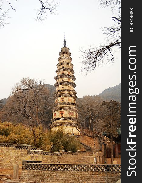 Hangzhou, China, the beautiful temple Brick tower