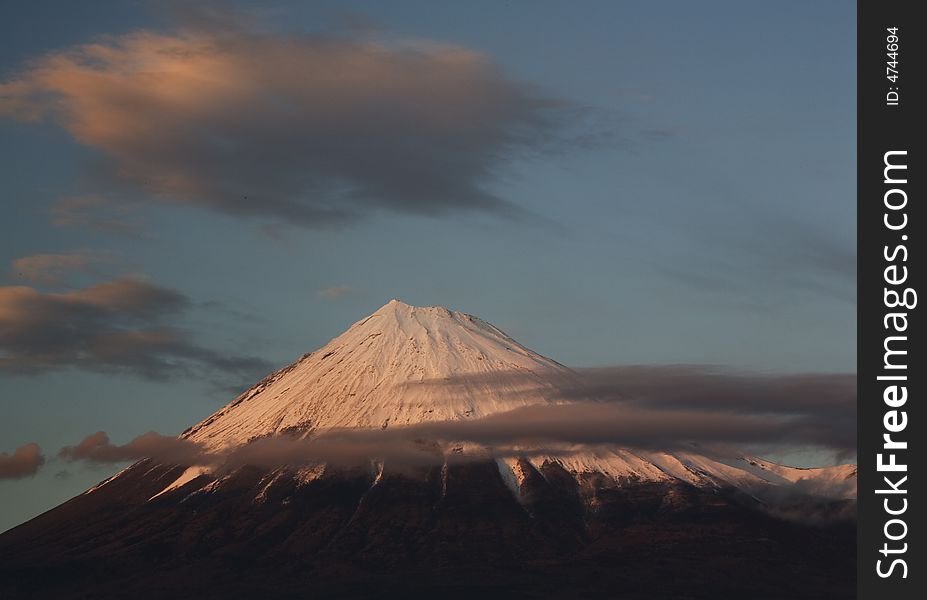 Mount Fuji over in clouds. Mount Fuji over in clouds