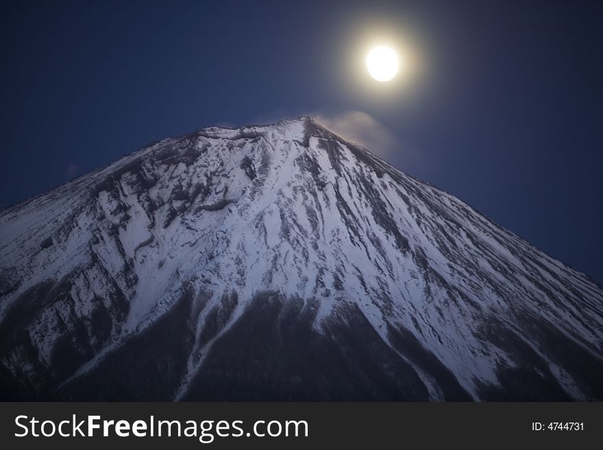 The moon light up at Mt, fuji. The moon light up at Mt, fuji