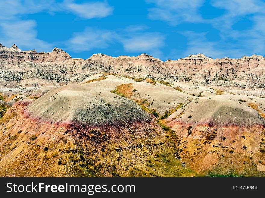 Colorful shot of the Badlands mountain range. Colorful shot of the Badlands mountain range