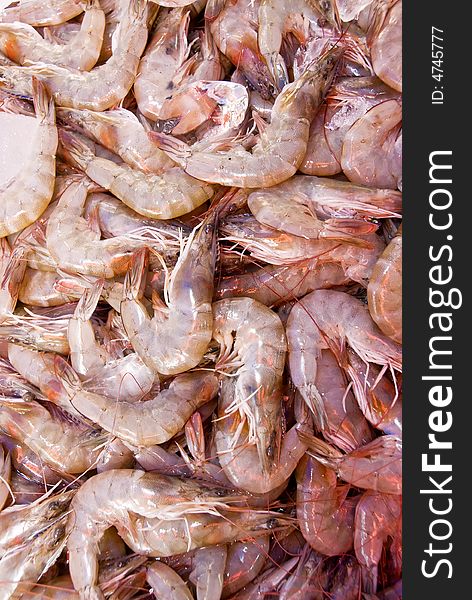 Pile of shrimps for sale at asian market