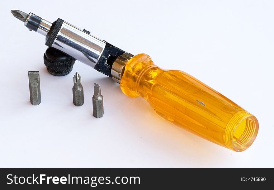 A multiple screwdriver on white background