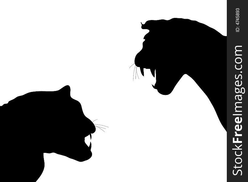 Silhouette of two leopards on white background. Silhouette of two leopards on white background