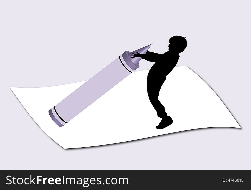 Illustration of mini boy holding large crayon. Illustration of mini boy holding large crayon