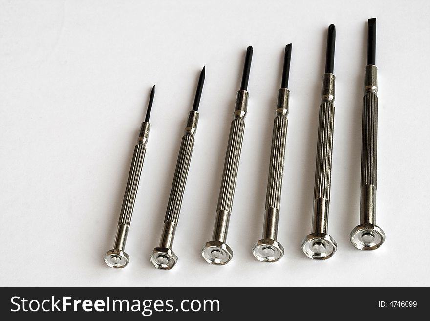 Precision screwdrivers on a white background