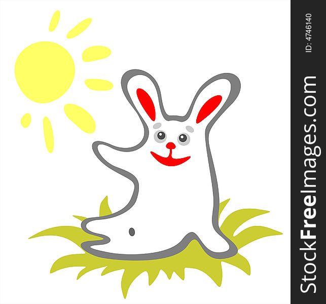 Stylized happy rabbit  and sun on a white background. Stylized happy rabbit  and sun on a white background.