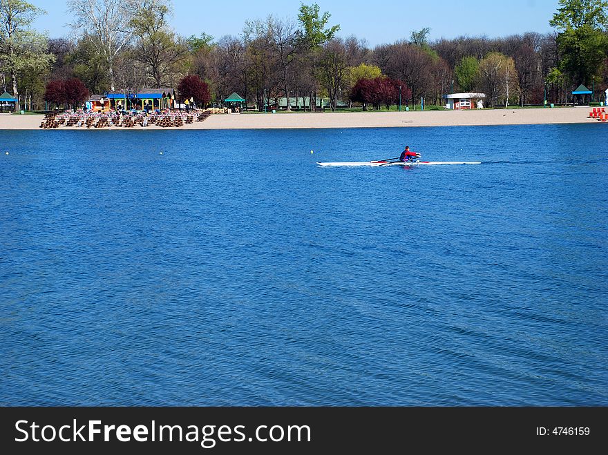 Kayak over blue lake