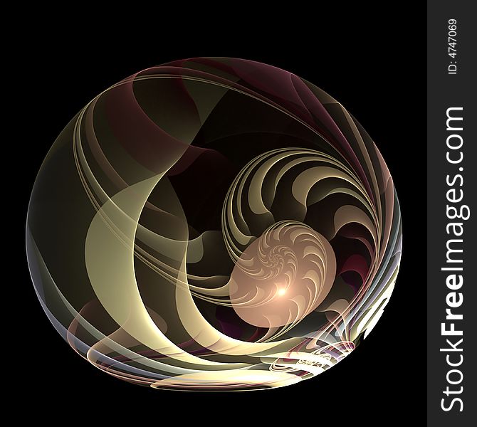 Abstract fractal image resembling an encapsulated egg in a millifiori paperweight. Abstract fractal image resembling an encapsulated egg in a millifiori paperweight