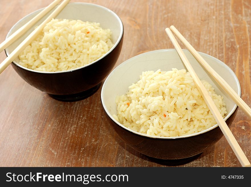 Several Bowls Of Healthy Organic Rice