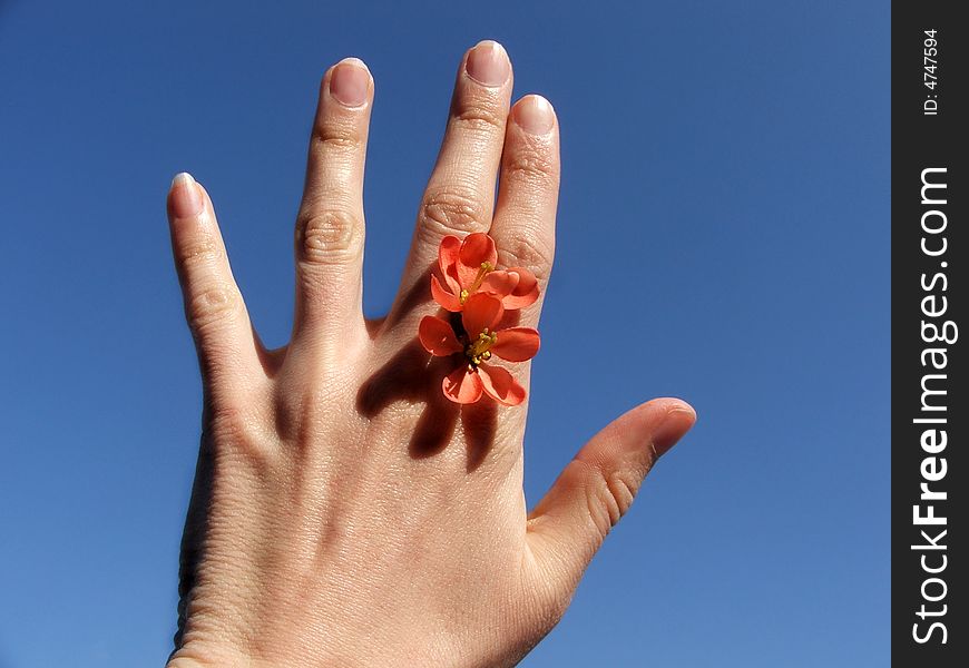 Flower between the fingers instead of ring. Flower between the fingers instead of ring