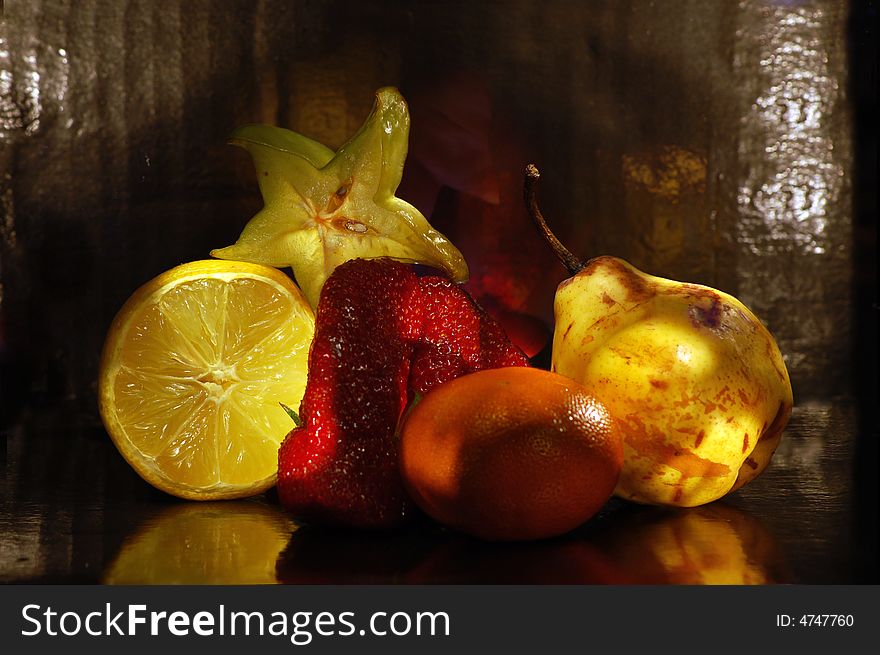 Fruits assorted on metal background