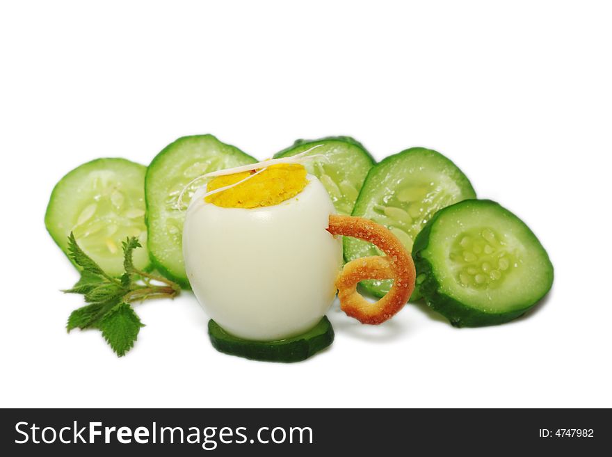Stuffed eggs with cucumber, isolated. Stuffed eggs with cucumber, isolated