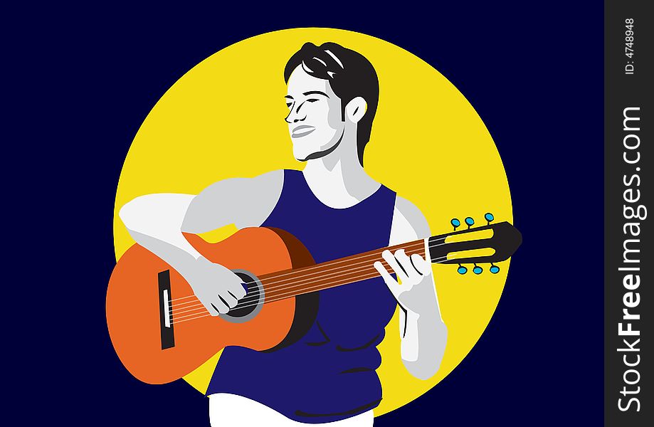 Illustration of a young man playing the classic guitar. Illustration of a young man playing the classic guitar
