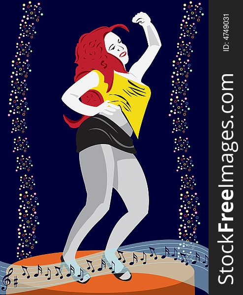 Illustration of a young women dancing in disco club. Illustration of a young women dancing in disco club