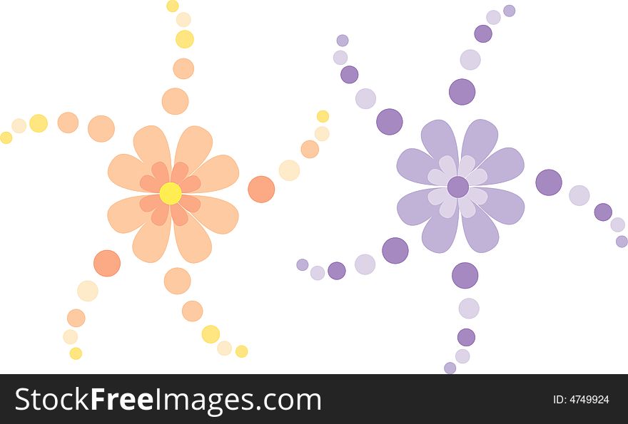 Pastel-colored flower ornament in two color versions, orange and violet; isolated. Pastel-colored flower ornament in two color versions, orange and violet; isolated