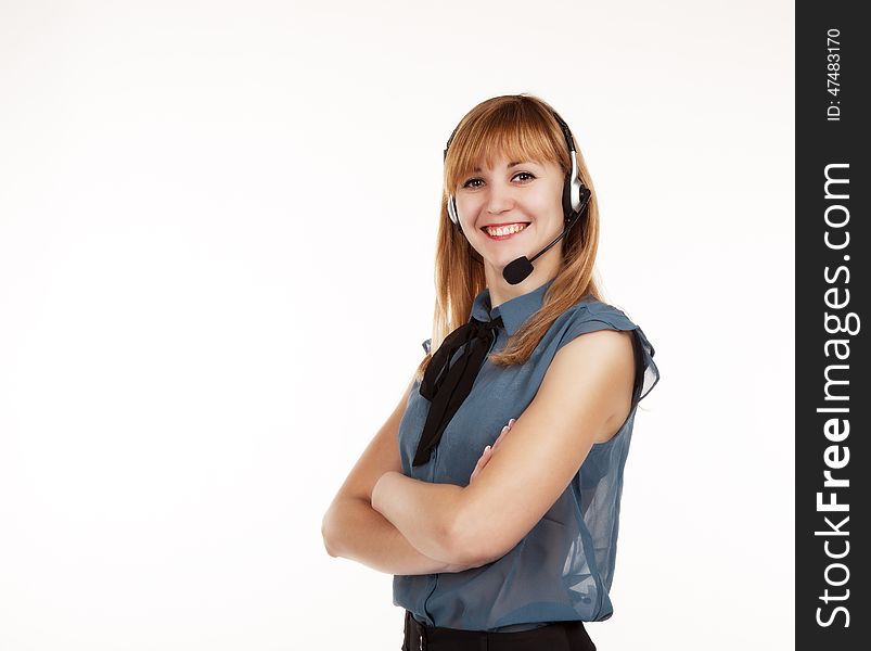 Young beautiful business woman with headphones