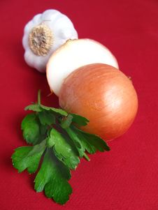 Parsley, Garlic And Onion Stock Photo