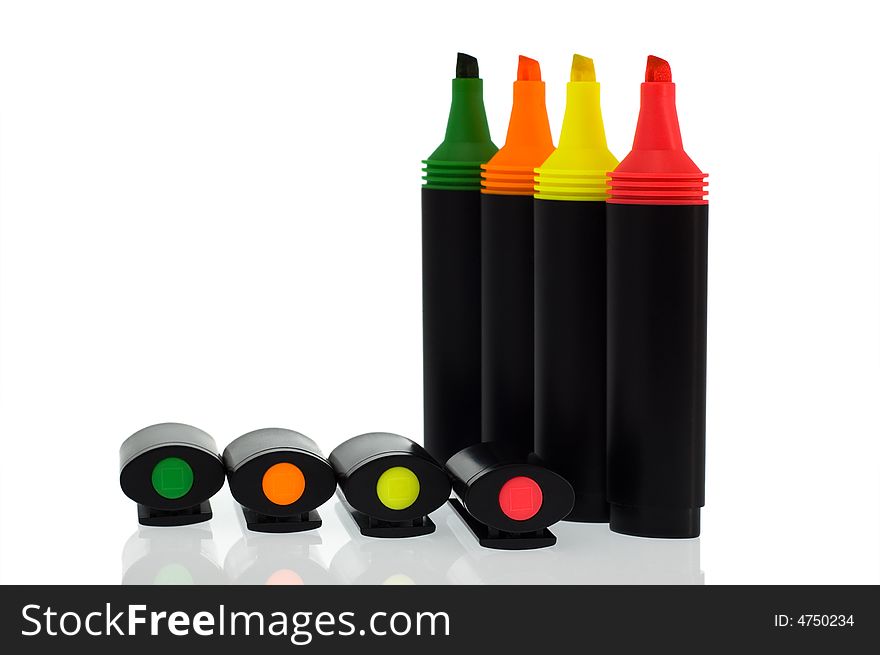 Four markers on white background