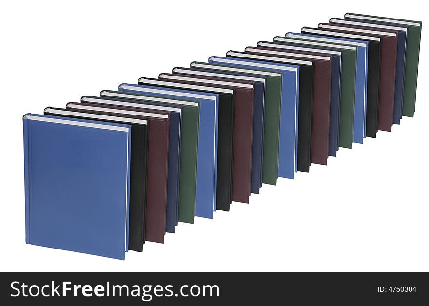Lot of Books isolated, different colors, view from right side