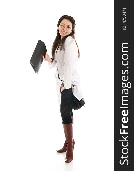 The young attractive nurse with a folder isolated on a white background