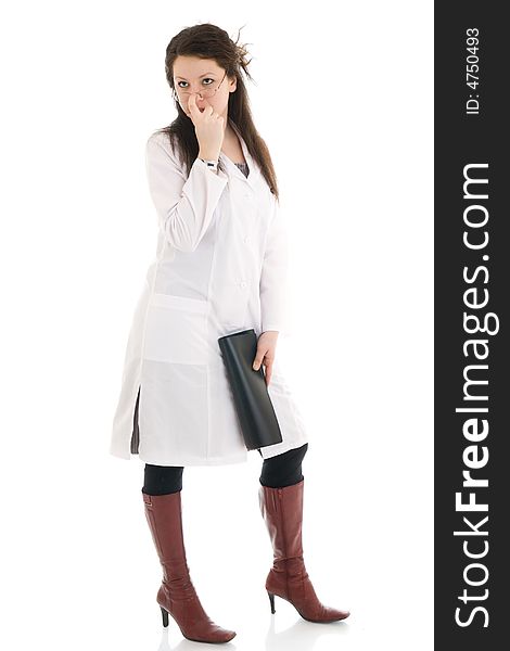 The Young Attractive Nurse With A Folder Isolated