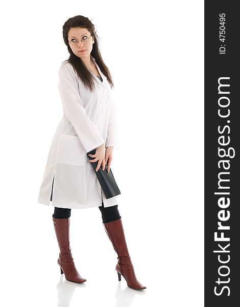 The young attractive nurse with a folder isolated on a white background