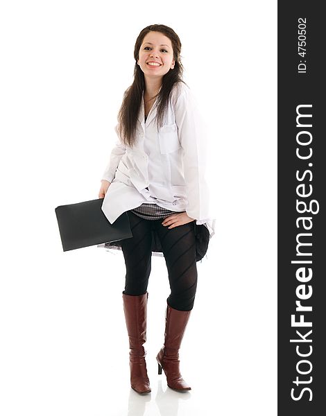 The young attractive nurse with a folder isolated on a white background