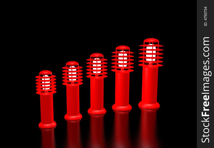 Five red lanterns on black background