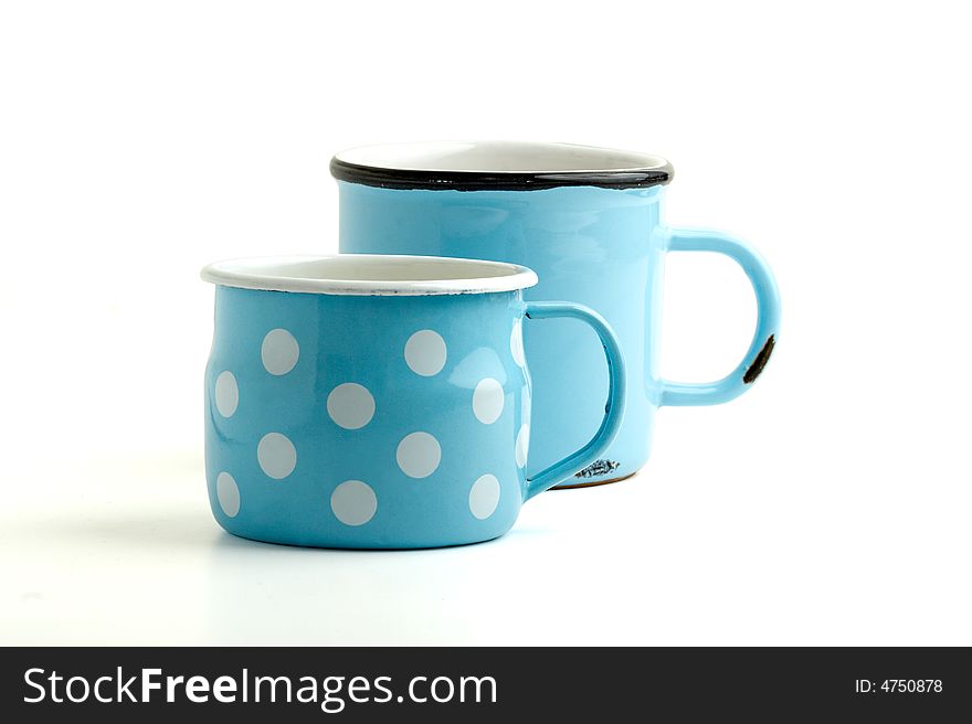 Vintage Blue Cups Isolated On White