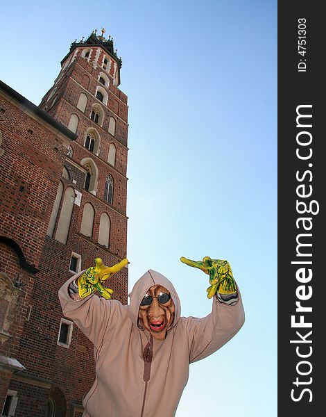 Bogeyman and St Mary's church in the Krakow's