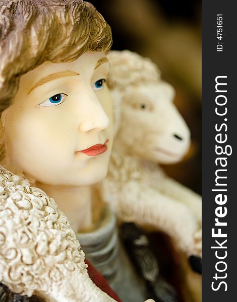 Nativity Figure Of Person And A Lamb Or Sheep