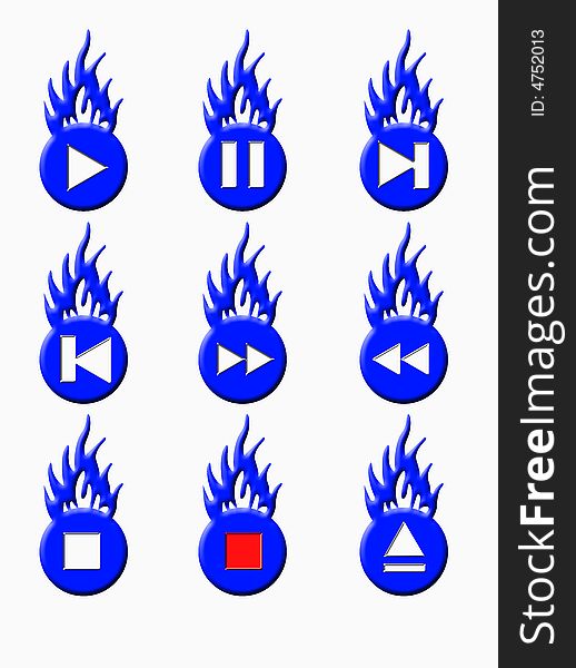 Blue buttons for the media player with the fire. Blue buttons for the media player with the fire