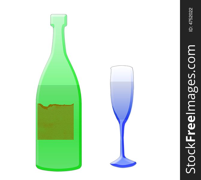 Illustration of the wine botlle and glass. Illustration of the wine botlle and glass